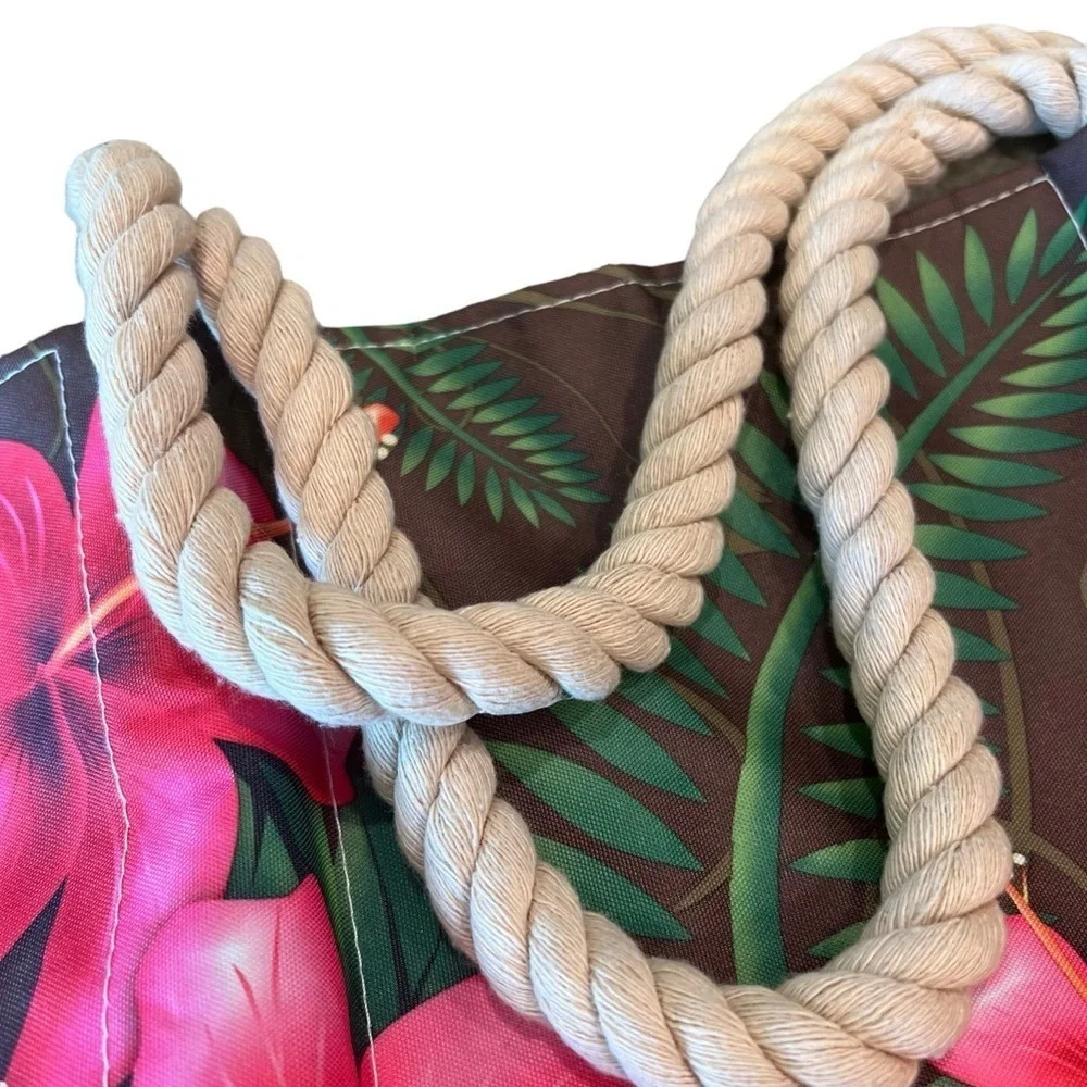Tropical Print Tote Bag With Rope Handle - Picture 5 of 16